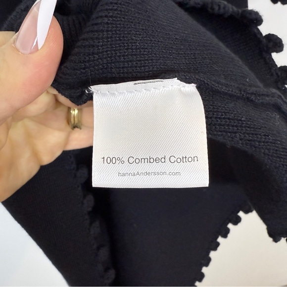 Hanna Andersson Black Combed Cotton Knit Scallop Trim Midi Dress Small Ruffle - Picture 7 of 7